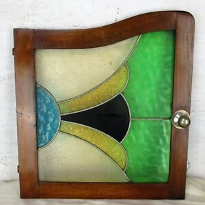 Antique Leaded Glass Cabinet Door Panel Plaque Salvaged Architectural Reclaimed