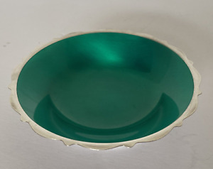 Vintage Wm A Rogers Silver Plate Green Enamel Candy Trinket Dish Mcm