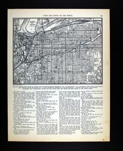 1937 Cram Map Kansas City Missouri River Stockyards Railroads The Parade Park Mo
