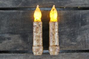 Two Primitive Country Burnt Ivory 4 5 Battery Operated Timer Taper Candles