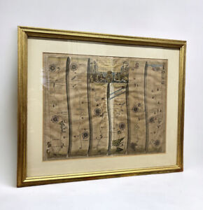 Framed Antique Map Of Roads From Chelmsford Maldon Raleigh Gravesend Kent