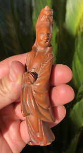 Antique Old Chinese Carved Wood Buddha Qwan Yin Goddess Immortal Scholar Figure