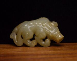 Chinese Natural Hetian Jade Hand Carved Exquisite Auspicious Beast Statues 13114