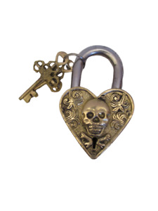 Vintage Style Heart Type Padlock Lock With Key Brass Made Working 5305 