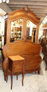 French Antique Carved Oak Louis Xv Bedroom Set Armoire Bed Nightstand