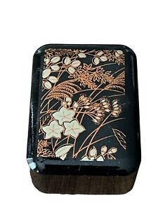 Vintage Artistic Floral Japanese Lacquer Box For Cards Jewelry Memorabilia