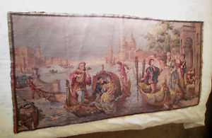 Old Woven Tapestry Wall Hanging Courting Couple Gondola Belgian 38 
