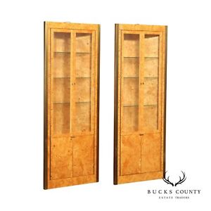 Mid Century Modern Pair Of Burlwood Corner Cabinets