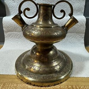 Antique Original Brass Hand Crafted Islamic Hooka Pot Floral Carved Hooka Pot
