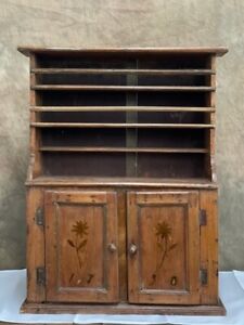 Early American Primitive Step Back Pine Childs Pewter Cupboard Inlay Dated 1790