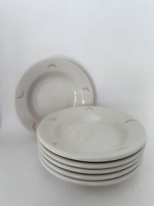 White Ironstone Bowls Wide Rim Pasta Bowls Niagara China Boomerang Pattern Diner