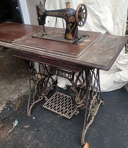 Antique Sewing Machine In Original Cabinet Singer Art Deco As Found