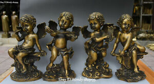 10 Collect China Pure Bronze Piano Violin Child Boy Kid Angel Cupid Statue Set