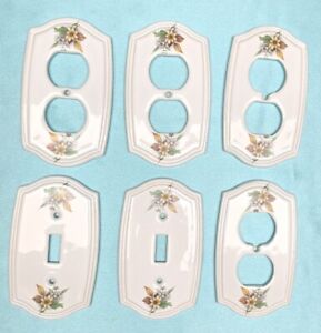 Vintage Lot Porcelain Switch Plate Light Cover Outlet Receptacle Flowers White