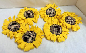 Primitive Bowl Fillers Ornies Yellow Sunflowers Black Plaid Center
