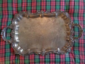Old Vintage Antique Large Birmingham Silver Co Footed Serving Tray W Hallmarks