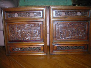Year End Close Out Sale Pair 19th C Antique Chinese Carved Wood Panels 17x15