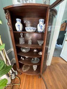 Antique Curved Glass China Curio Cabinet Local Cash Only 