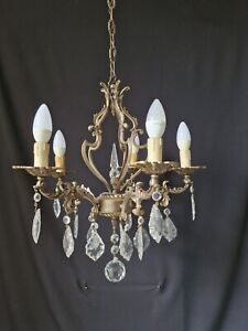 Vintage Antique Brass Crystal Chandelier Lighting With Ceiling Light 5 Arms