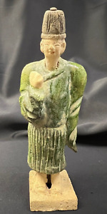 Early Chinese Ming Dynasty 1368 Ad To 1644 Ad Pottery Green Glaze Figurine Coa