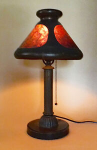Antique Benedict Studios 1905 Handel Era Hammered Copper Mica Shade Table Lamp