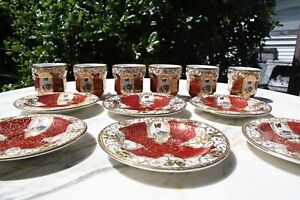 Antique Rare Naser Al Din Shah Qajar Demitasse Cups And Saucers 6 Sets 