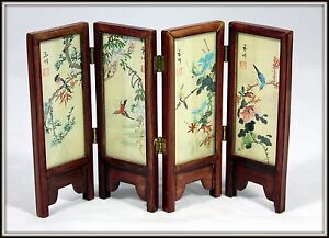  Hand Painted Dual Scene Miniature Chinese Four Panel Screen 6 75 H X 10 5 W 