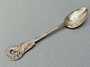 Antique China Sterling Silver Souvenir Spoon Chinese Dragon Figural Handle 6 