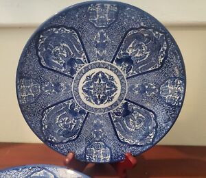 Antique Meiji Period Japanese Transferware Blue And White Porcelain Plates Pair