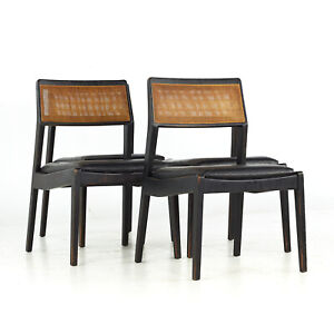Jens Risom Mid Century Ebonized Walnut And Cane Playboy Dining Chairs Set Of 4