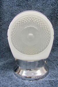 Vtg 40 S White Clear Art Deco Prismatic Ceiling Wall Light Glass Shade Base
