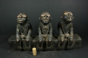African Ancestor 3 Figures Bench Statue Bacongo D R Congo Tribal Art Crafts