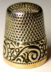 Antique Ketcham Mcdougall Gold Band Sterling Silver Thimble Scrolls C1880s