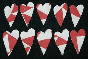 10 Primitive Antique Cutter Quilt Hearts Red White Scrapbooking Applique