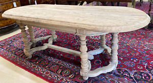 Antique French Bleached Raw White Oak Oval Dining Table Sofa 90x35