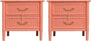 1970s Hollywood Regency Faux Bamboo Cane Nightstands By Dixie Newly Painted