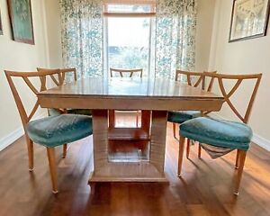 Rare Vtg Paul Frankl Mcm Dining Set Table 5 Chairs 2 Extensions Brown Saltman