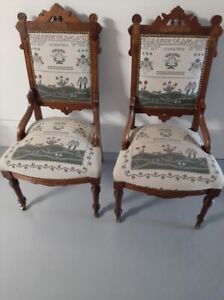 Two Antique Victorian Eastlake Side Chairs Alphabet Sampler Phoenix Az Local Pu