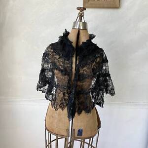Haute Couture Black Chantilly Lace Beading Victorian Cape Capelet French Beaded