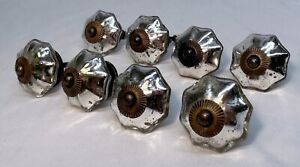 Antique Mercury Silver Glass Dresser Drawer Pull Kitchen Cabinet Knobs Lot Of 8