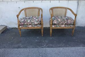Pair Of Vintage French Provincial Fruitwood Club Fireside Chairs