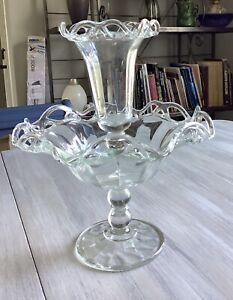 Antique Victorian Epergne Glass Fruit Flower Centerpiece W Handblown Glass