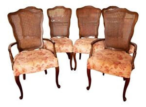 Six Walnut Cane Backed Louis Xv Style Dining Chairs W Hickory Chair Slip Covers