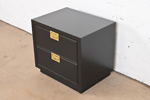 Henredon Hollywood Regency Black Lacquered Campaign Nightstand Newly Refinished