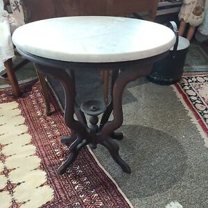 Antique Victorian Walnut Parlor Table Oval Marble Top 24 X18 X 27 Pick Up Only