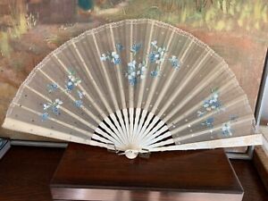 French Victorian 19th Century Ladies Hand Painted Silk Fan