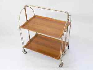 Vintage Serving Cart Mid Century Bar Cart Foldable Space Saving Trolley