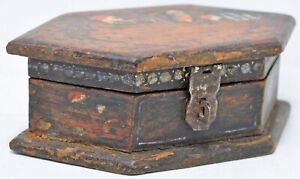 Vintage Wooden Small Storage Box Original Old Hand Crafted Painted