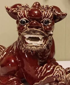 Foo Dog Baby Foo Statue Chinese Porcelain Red Glazed 14 5 X 11 X 8 Vintage