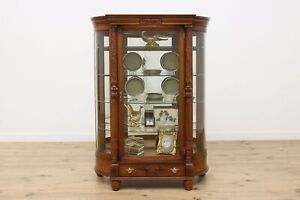 Victorian Antique Oak Curved Glass China Curio Cabinet 48183
